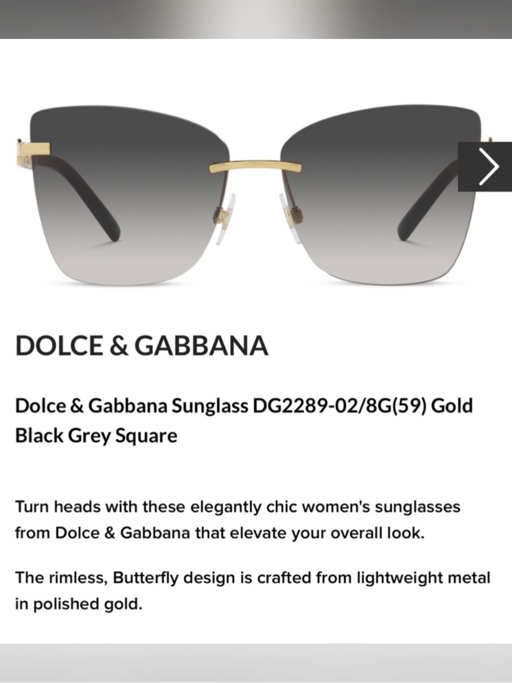 Dolce & Gabbana DG2289-028G 59mm New